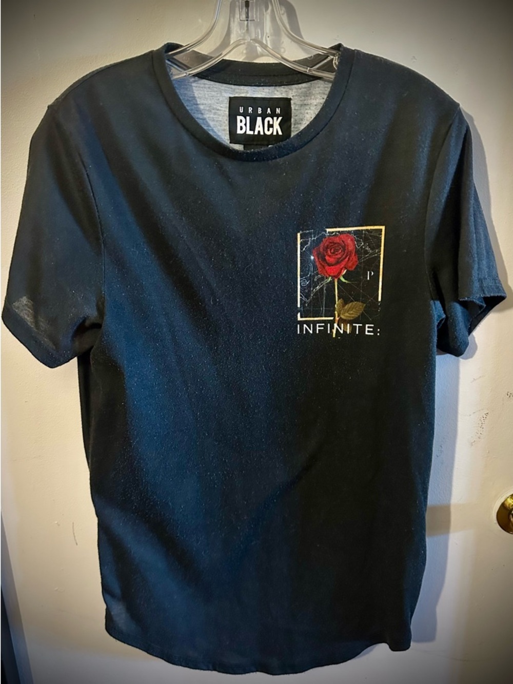 Men’s Black Short-Sleeve Tee with Red Rose Graphic